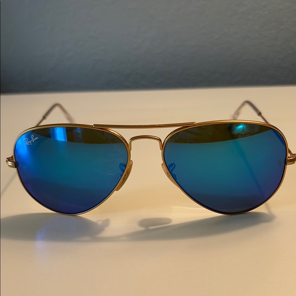 Ray-Ban Gold Frame Sunglasses with Blue Lenses